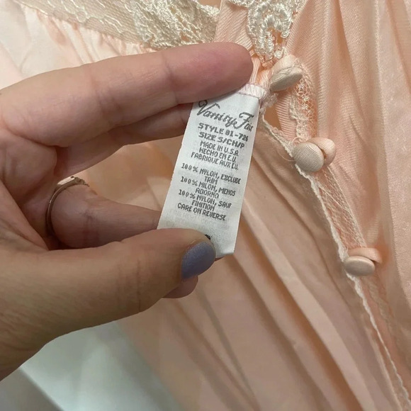 Vanity Fair Made in the USA peach pink 3 button robe size small vintage lace - Picture 4 of 5